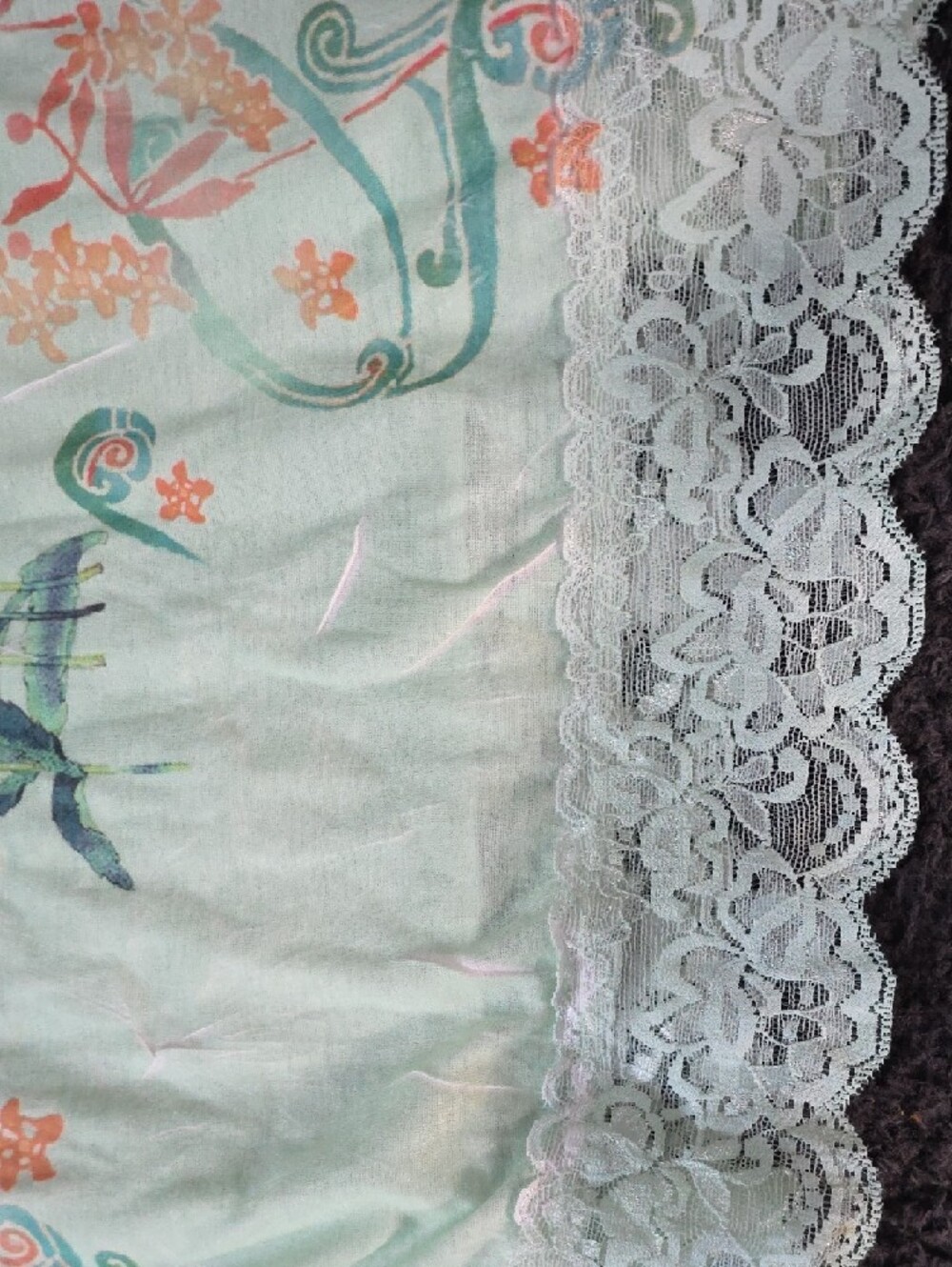 Floral Lace-Trim Long Mint Floral Lace Camisole Night Gown Adj Straps M/L New - Picture 3 of 7